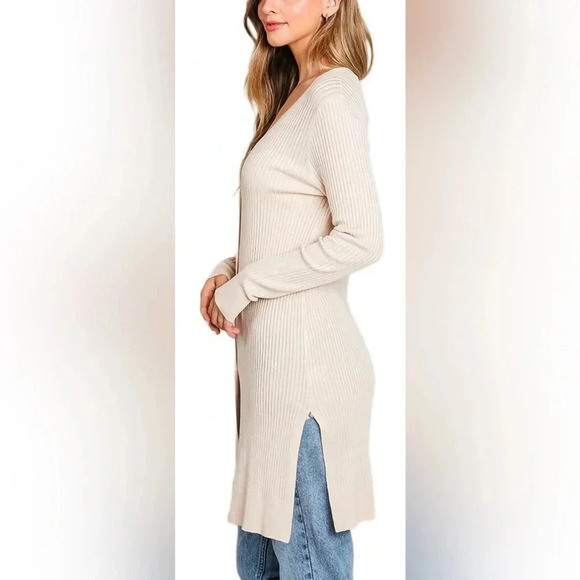 Becool Long Ribbed Cardigan Sweater Sz M - Picture 2 of 8